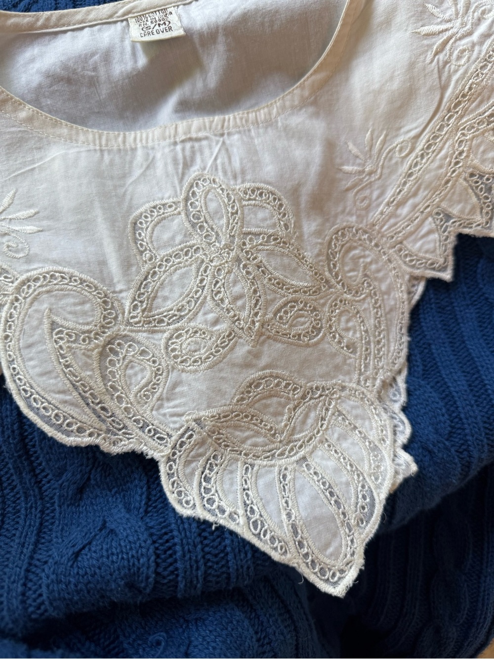 Vintage 90 White Battenberg Lace Bib Collar Victorian Womens S/M - Picture 8 of 11
